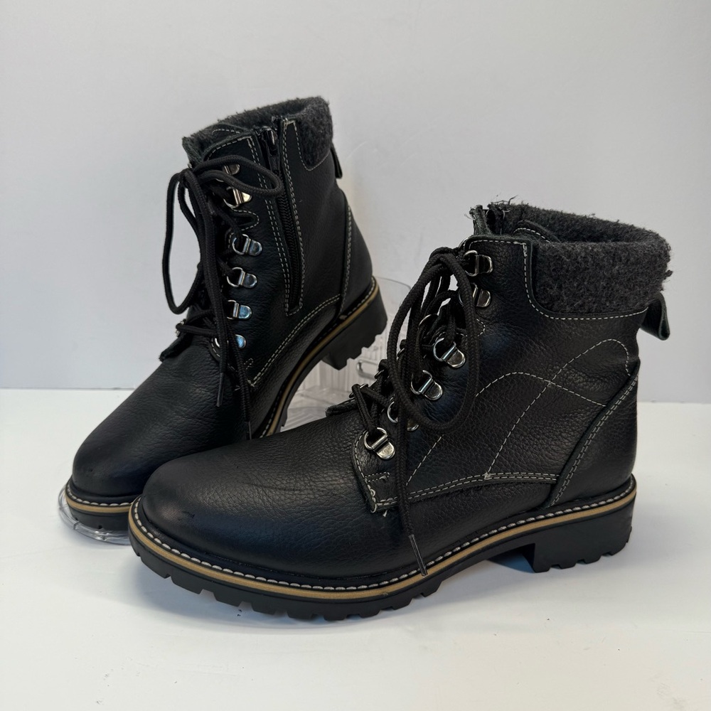 AMI Canada Matino Black Leather waterproof Lace-Up lug sole Boots 9
